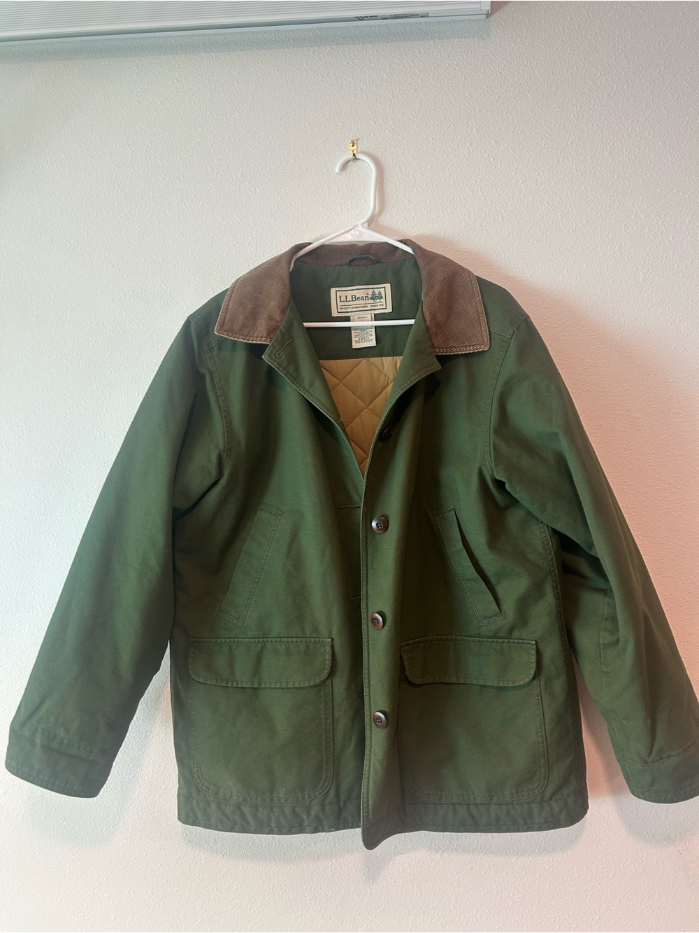 L.L. Bean Olive Green Utility Field Jacket with Brown Corduroy Collar
